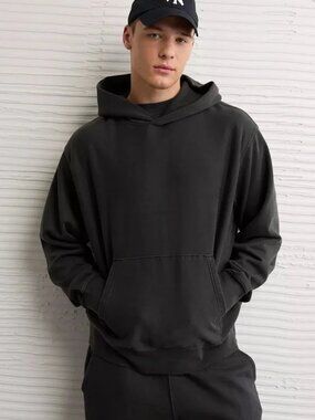 American Eagle — Terry Relaxed-fit Hoodie — Dark Charcoal — XS